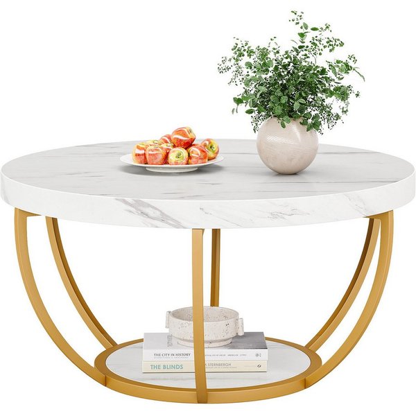 Tribesigns Couchtisch Runde Kaffeetisch Beistelltisch, Industrial 2-Tier-Kreis Couchtisch