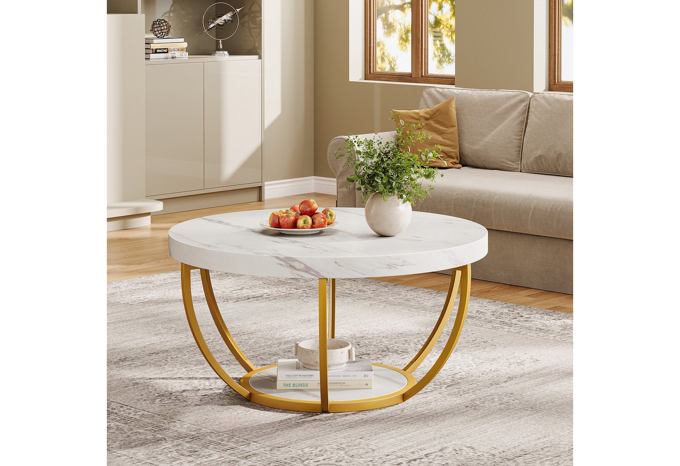 Tribesigns Couchtisch Runde Kaffeetisch Beistelltisch, Industrial 2-Tier-Kreis Couchtisch – Bild 2 von 5