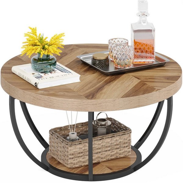 Tribesigns Couchtisch Runde Kaffeetisch Beistelltisch, Industrial 2-Tier-Kreis Couchtisch