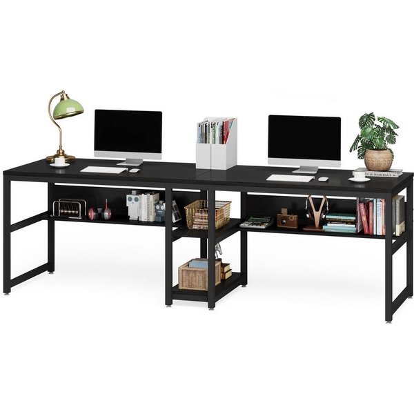 Tribesigns Doppelschreibtisch Schreibtisch, Computertisch mit Regalen, 200 cm Bürotisch