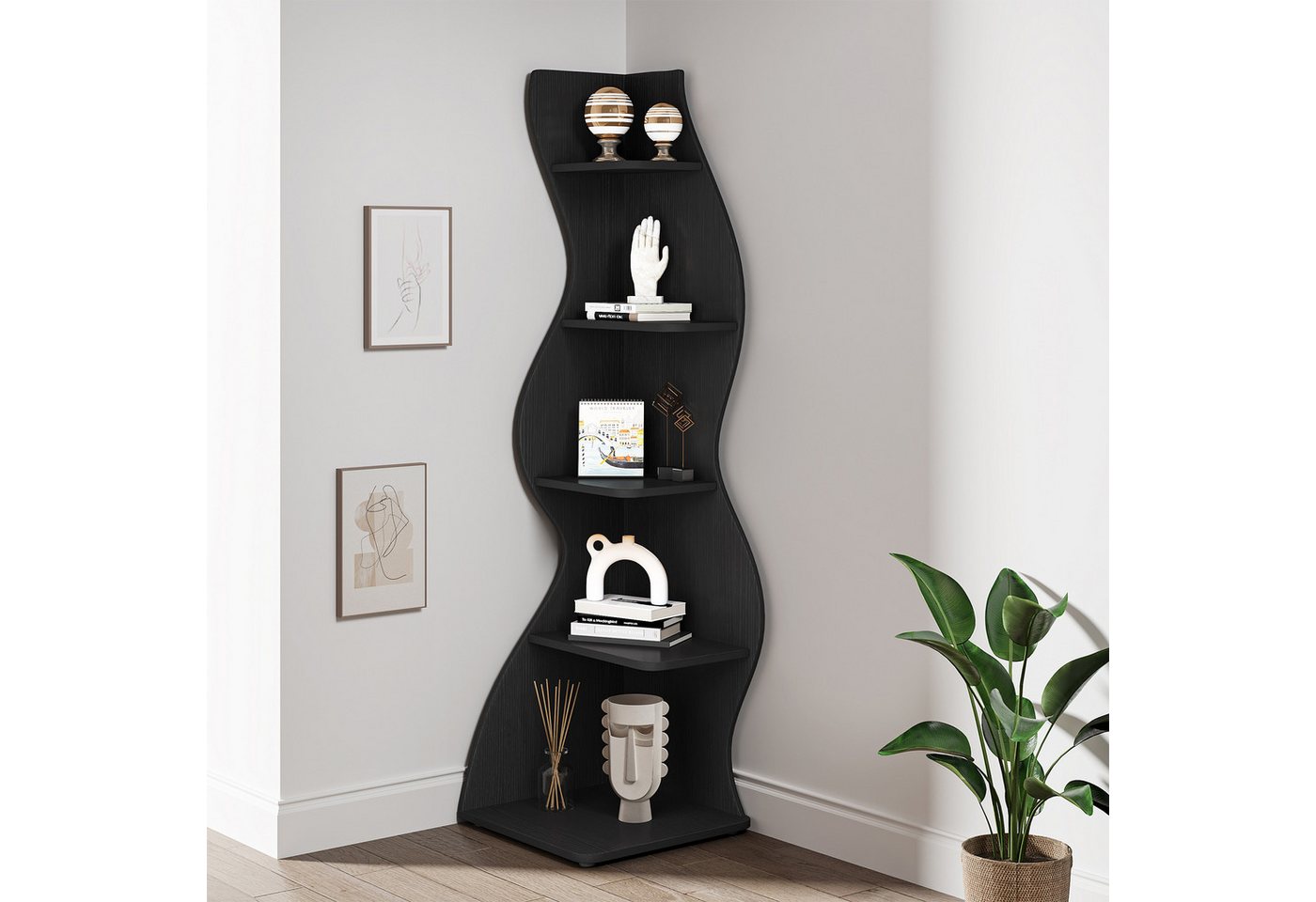Tribesigns Eckregal 5-stöckiges Wand-Eck-Bücherregal, Ecke Bücherregal Aufbewahrungsregal – Bild 2 von 5
