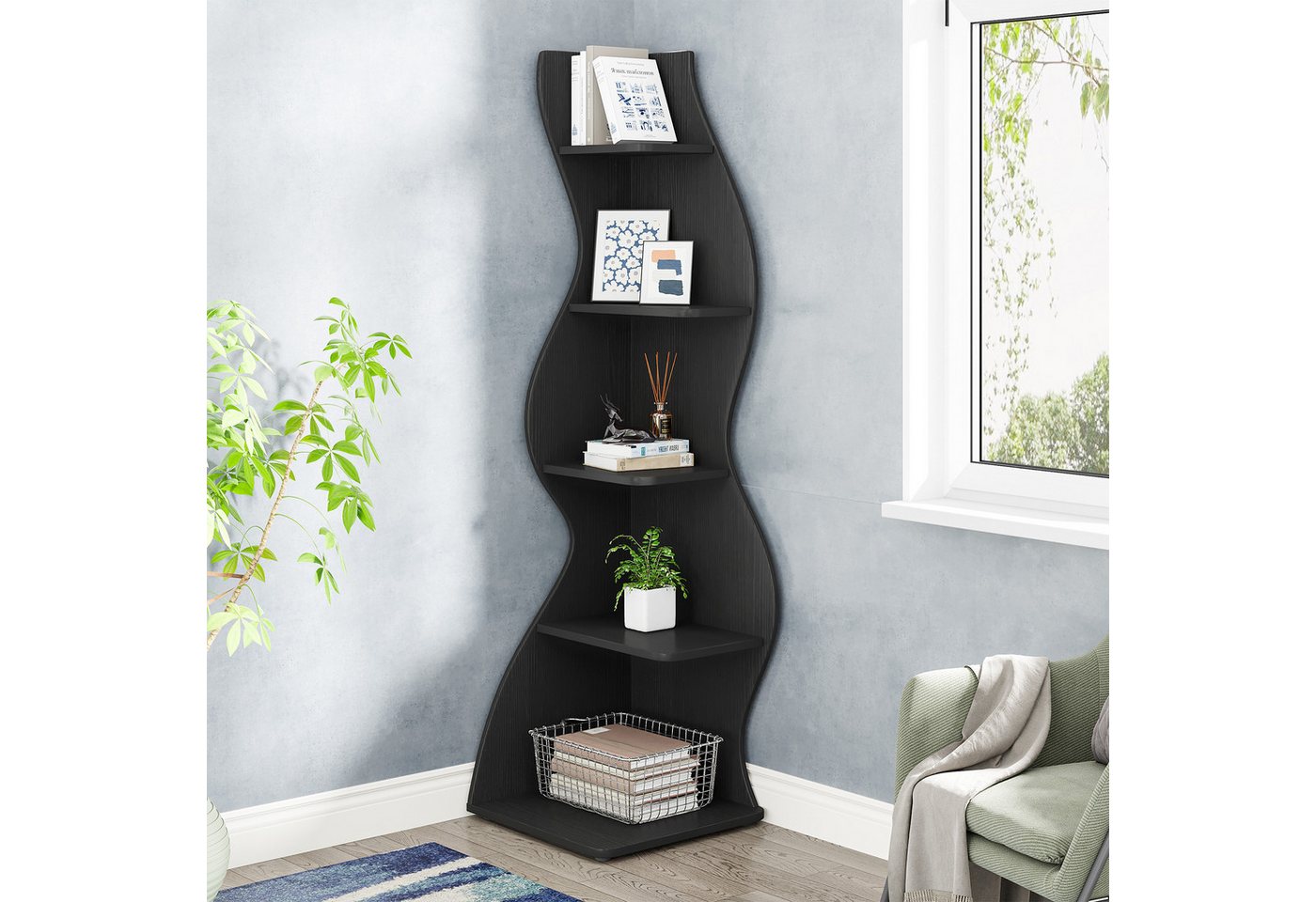 Tribesigns Eckregal 5-stöckiges Wand-Eck-Bücherregal, Ecke Bücherregal Aufbewahrungsregal – Bild 3 von 5