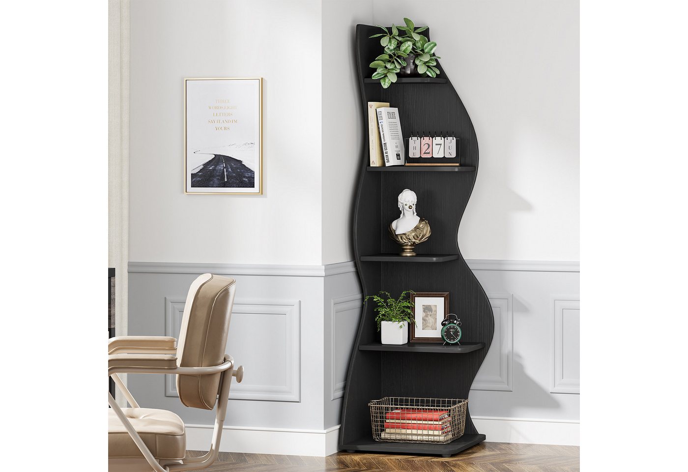 Tribesigns Eckregal 5-stöckiges Wand-Eck-Bücherregal, Ecke Bücherregal Aufbewahrungsregal – Bild 4 von 5