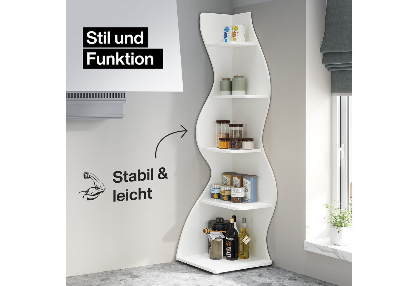 Tribesigns Eckregal 5-stöckiges Wand-Eck-Bücherregal, Ecke Bücherregal Aufbewahrungsregal – Bild 3 von 5