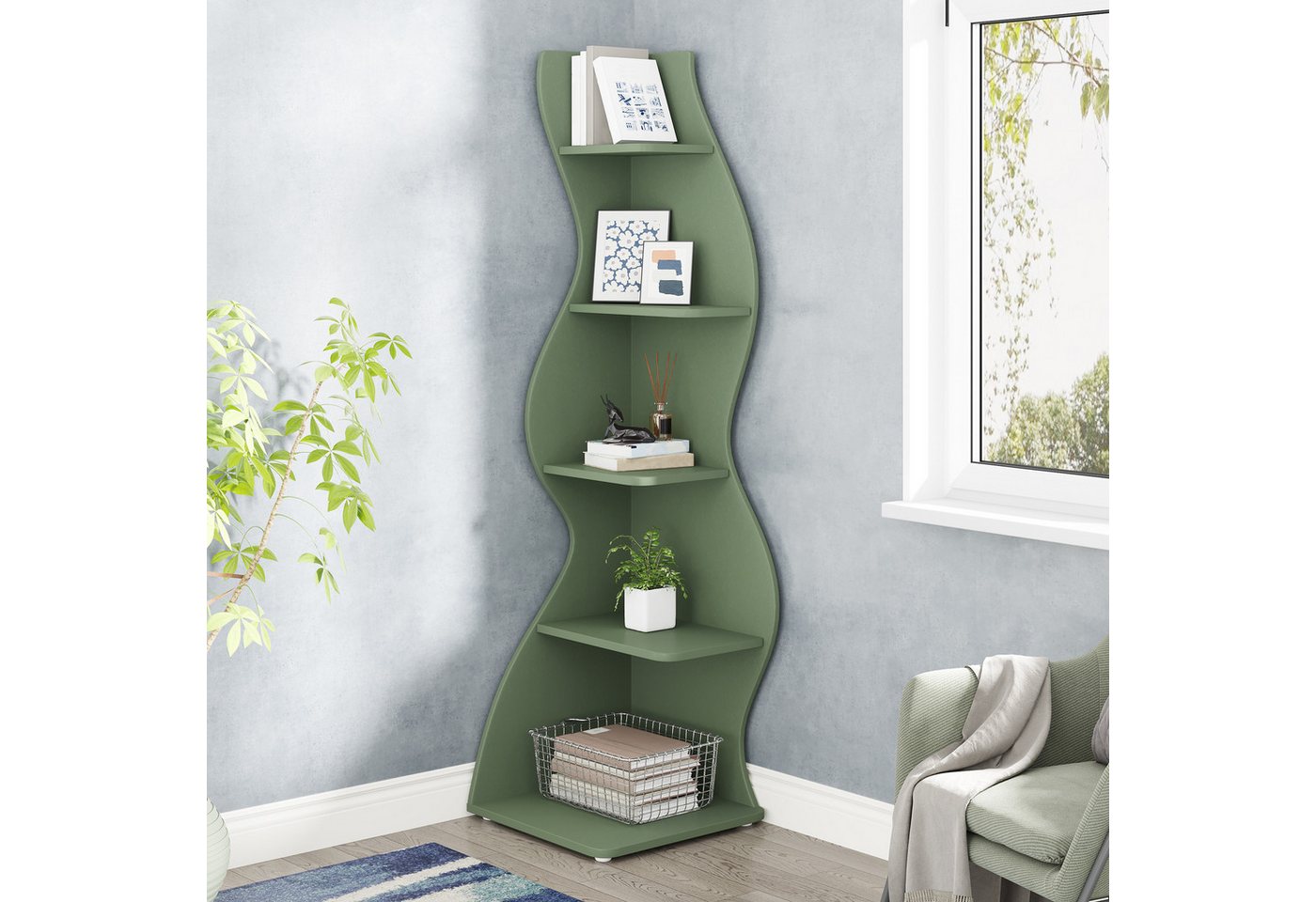 Tribesigns Eckregal 5-stöckiges Wand-Eck-Bücherregal, Ecke Bücherregal Aufbewahrungsregal – Bild 2 von 5