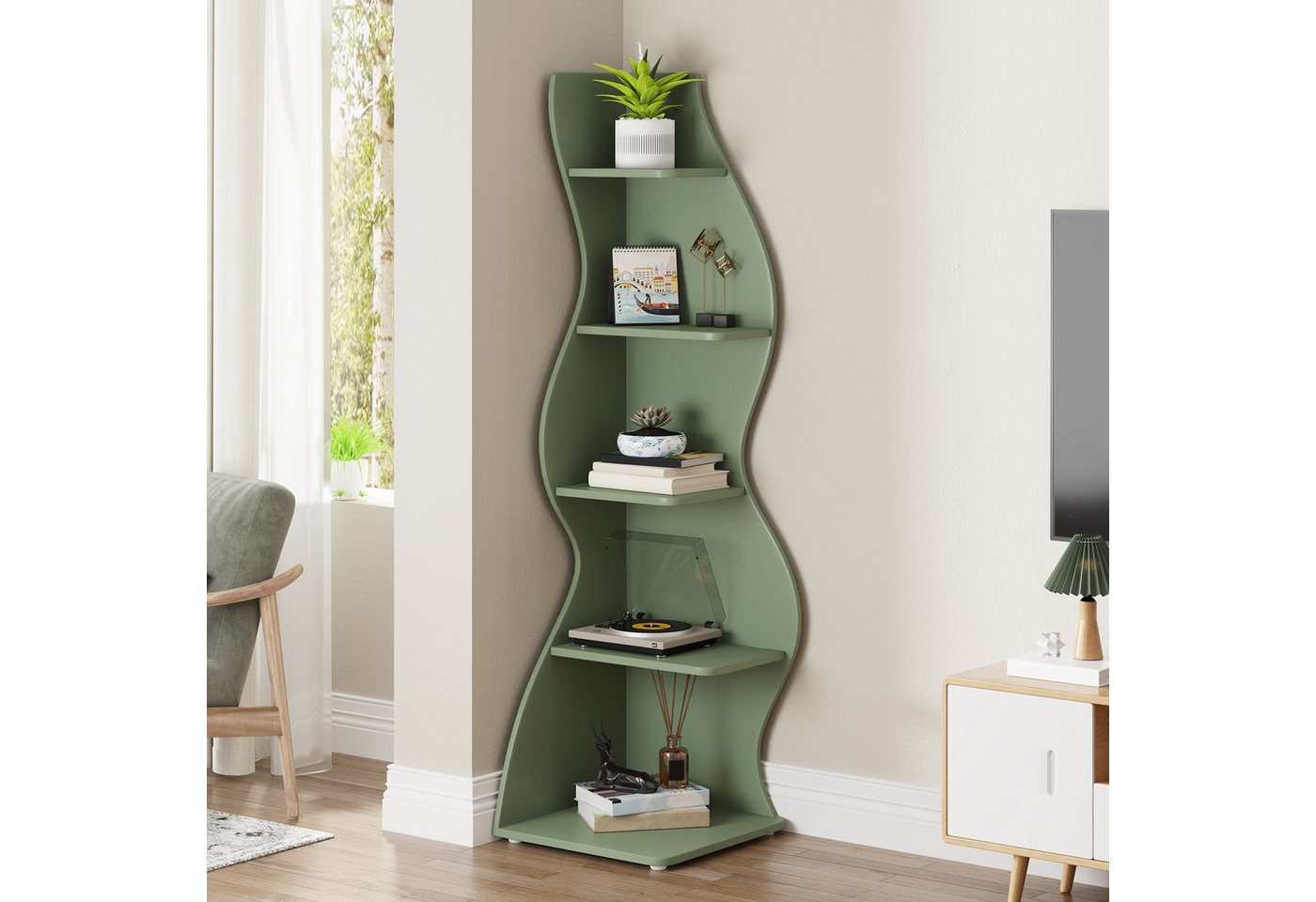 Tribesigns Eckregal 5-stöckiges Wand-Eck-Bücherregal, Ecke Bücherregal Aufbewahrungsregal – Bild 5 von 5