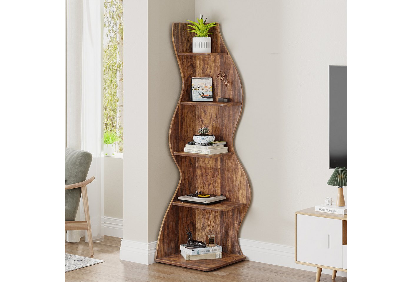 Tribesigns Eckregal 5-stöckiges Wand-Eck-Bücherregal, Ecke Bücherregal Aufbewahrungsregal – Bild 2 von 5