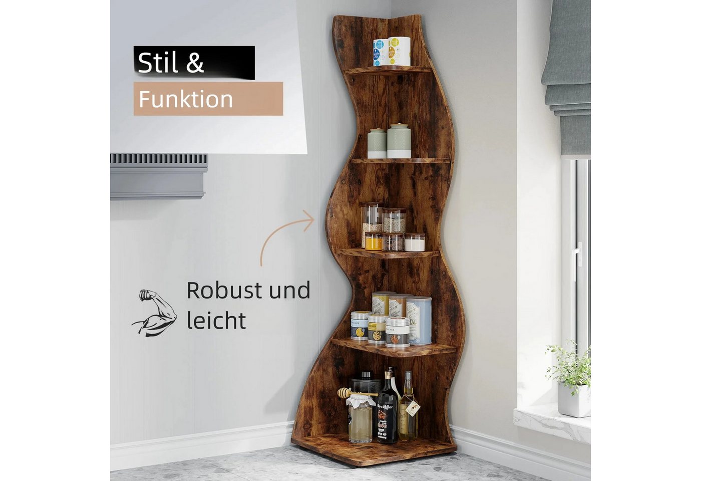 Tribesigns Eckregal 5-stöckiges Wand-Eck-Bücherregal, Ecke Bücherregal Aufbewahrungsregal – Bild 5 von 5