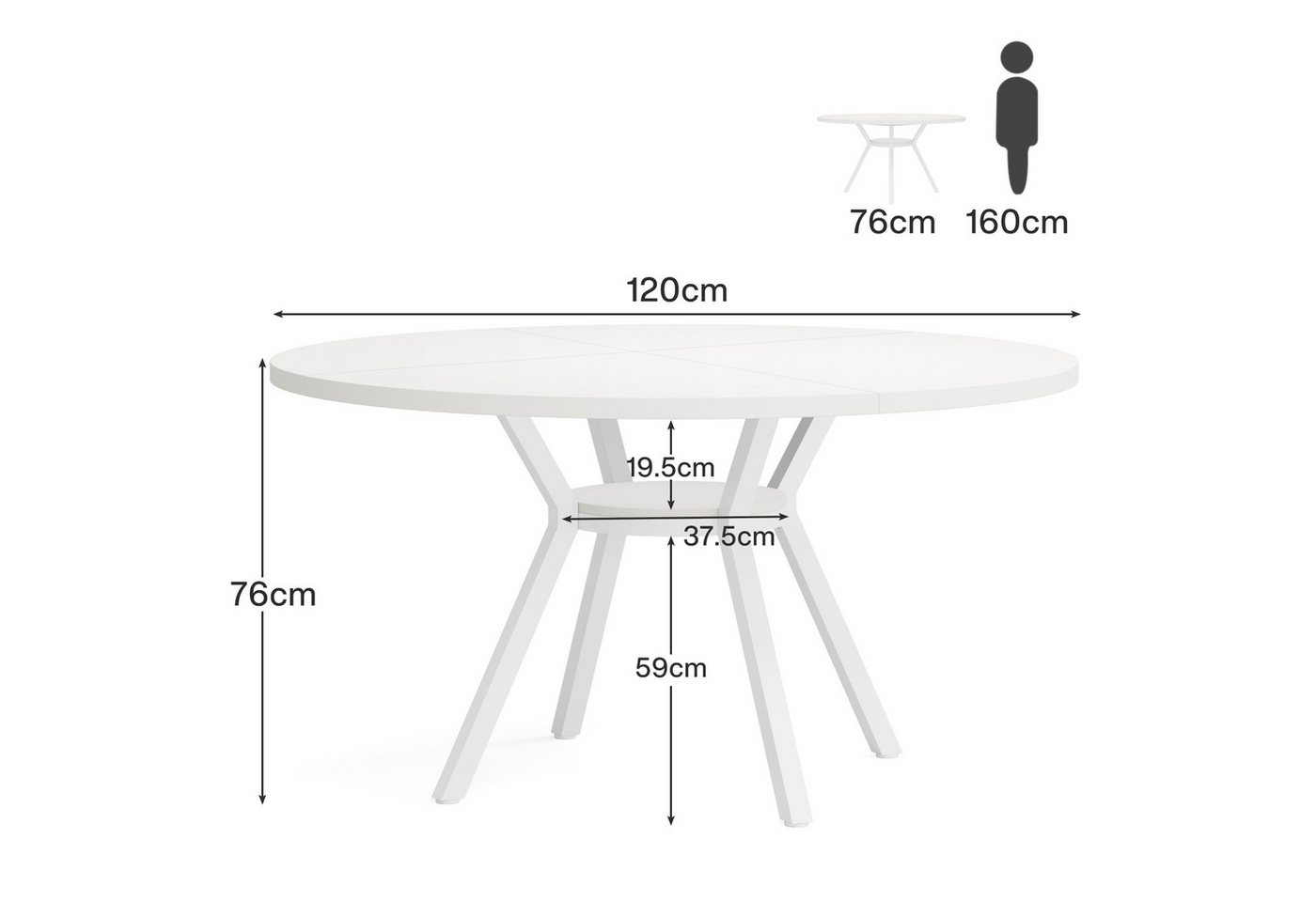 Tribesigns Esstisch 120x120cm Moderner Runder Küchentisch für 4 Personen – Bild 5 von 5