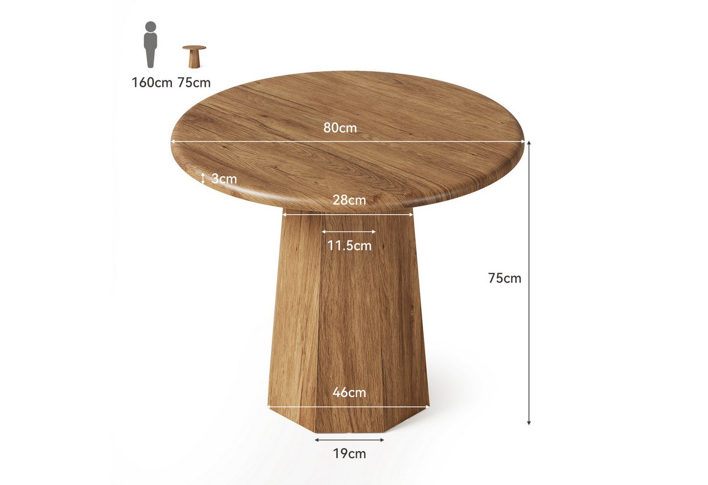 Tribesigns Esstisch 80 cm Runder Küchentisch mit achteckigem Untergestell für 2–4 Personen – Bild 4 von 5