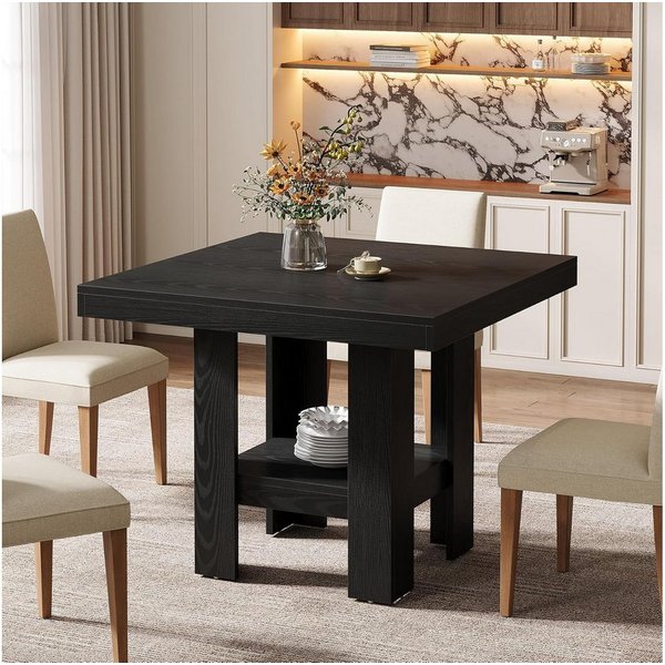 Tribesigns Esstisch Quadratischer Esstisch 80 cm Holz mit Ablage Schwarz für 4 Personen