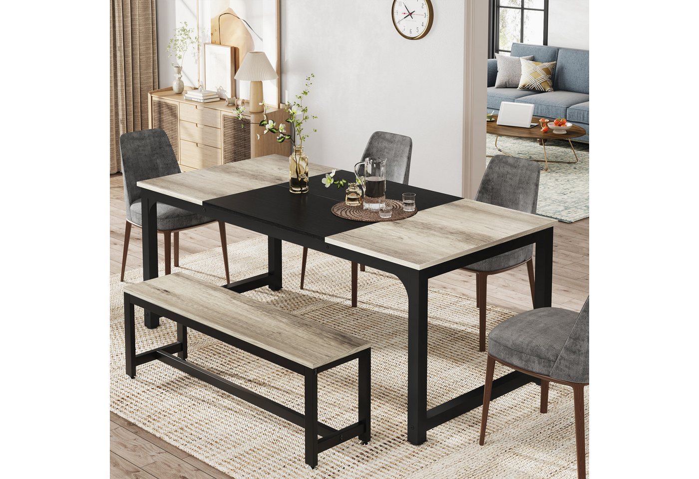 Tribesigns Esstisch rechteckiger 160/180x80 cm, industrieller Küchentisch für 4-6 Personen (1 x Esstisch 1 x Zubehörpaket 1 x Anleitung), für Esszimmer, Küche,  – Bild 2 von 5