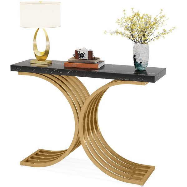 Tribesigns Konsolentisch 100 x 30 x 80 cm Schmal Flurtisch,Beistelltisch mit Gold Metallgestell (Weiß und Gold / Schwarz und Gold), Kleiner Ausstellungstisch, S