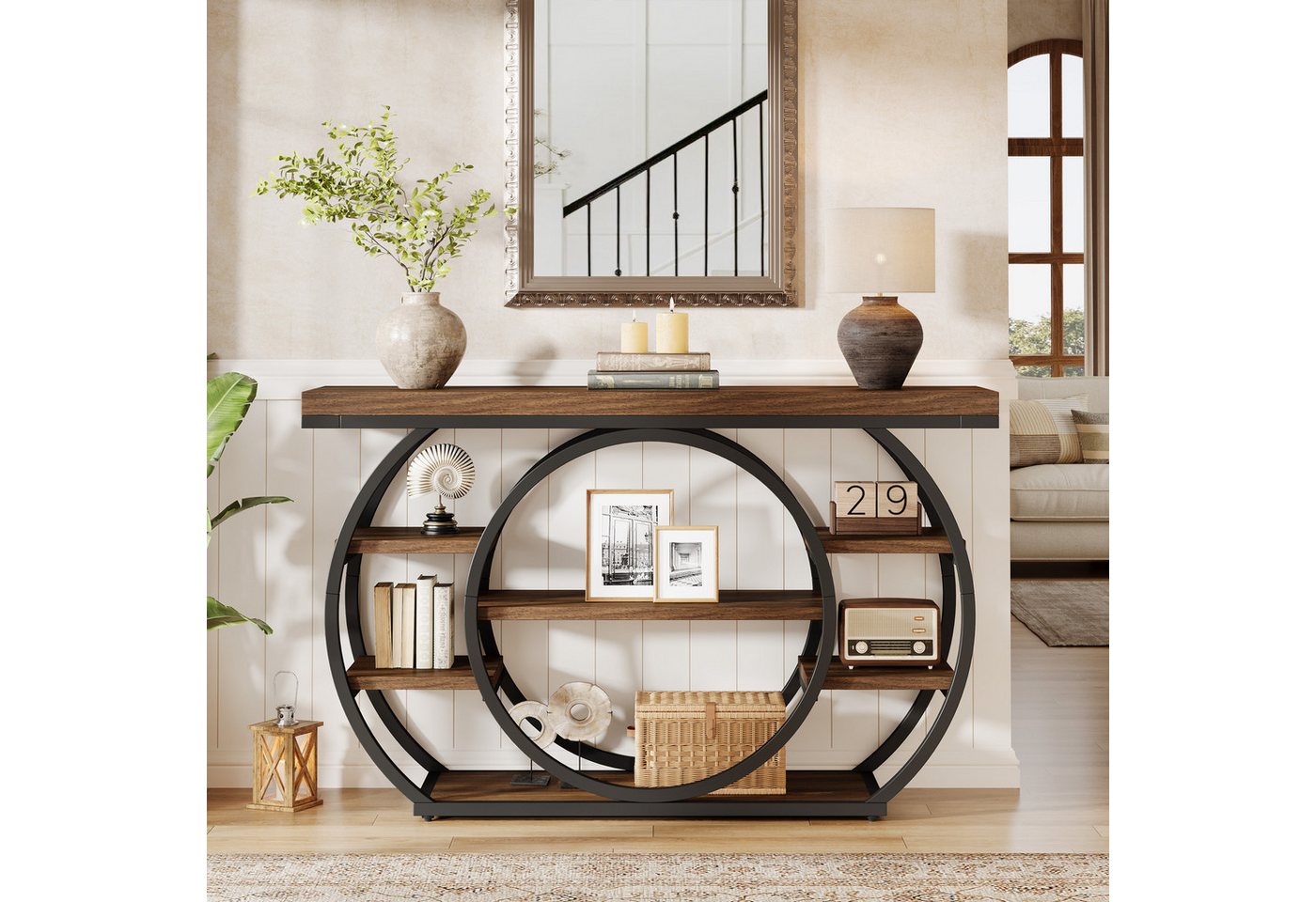 Tribesigns Konsolentisch 120cm Sofatisch, Salon-Industrietisch mit 5 Ebenen Bücherregal (Beistelltisch) – Bild 4 von 5