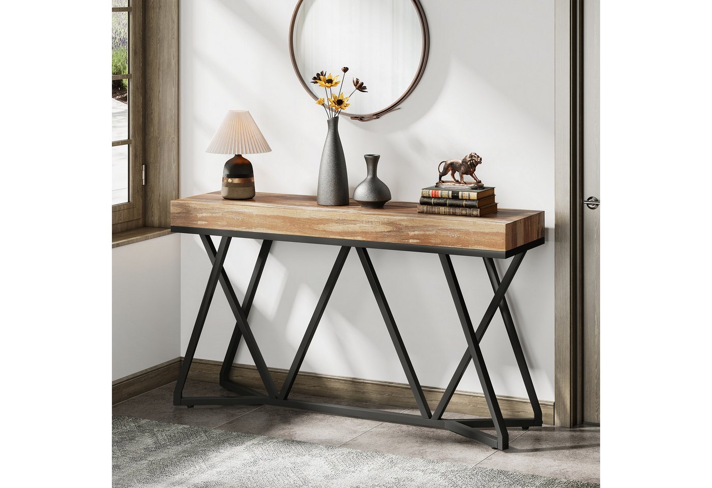Tribesigns Konsolentisch 140cm Konsolentisch, Holz-Eingangstisch mit einzigartigem Metallsockel – Bild 2 von 5
