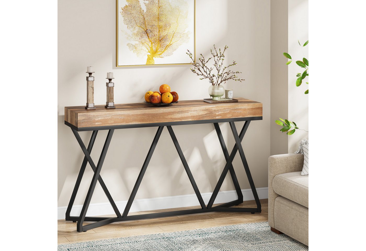 Tribesigns Konsolentisch 140cm Konsolentisch, Holz-Eingangstisch mit einzigartigem Metallsockel – Bild 3 von 5