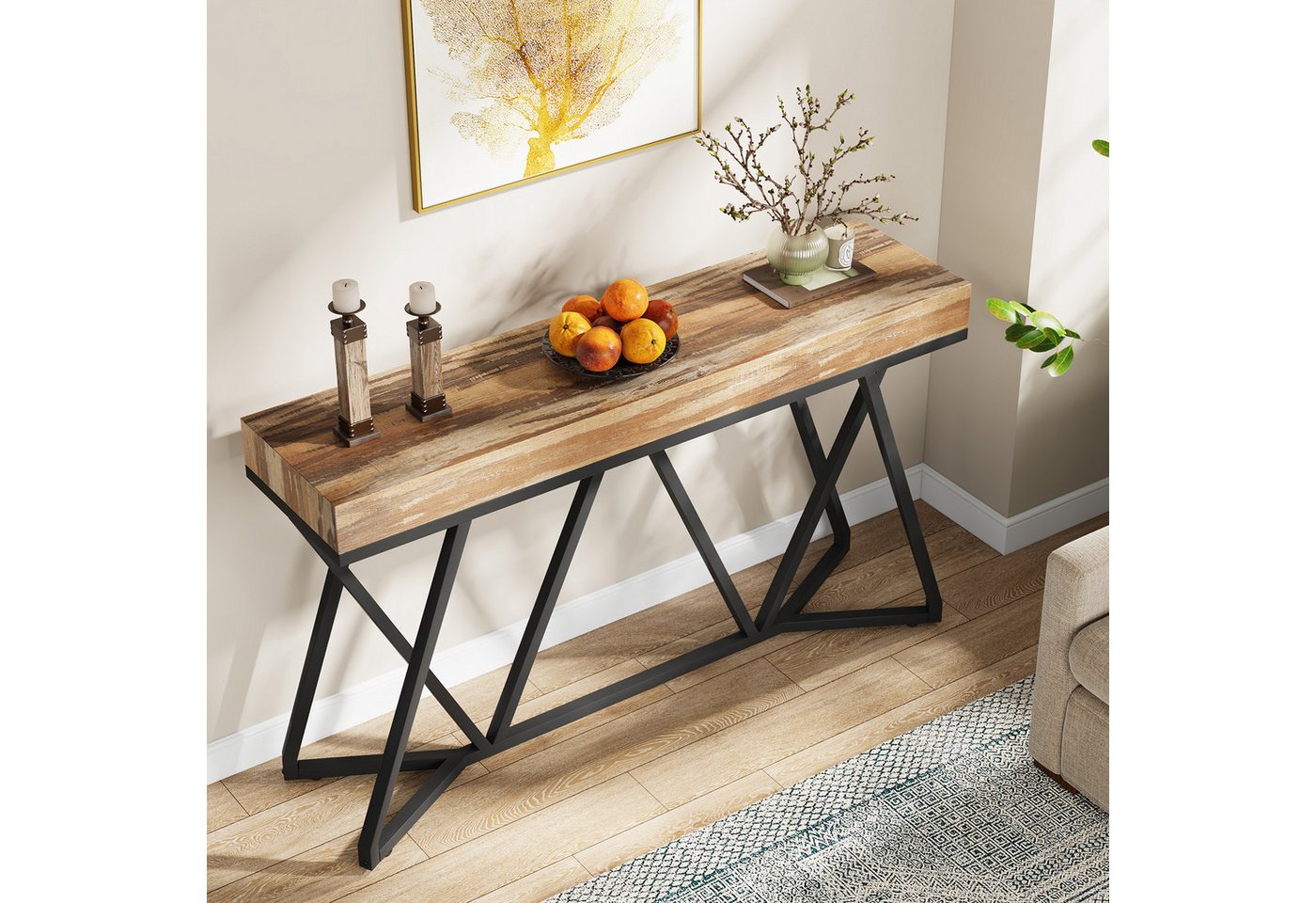 Tribesigns Konsolentisch 140cm Konsolentisch, Holz-Eingangstisch mit einzigartigem Metallsockel – Bild 4 von 5