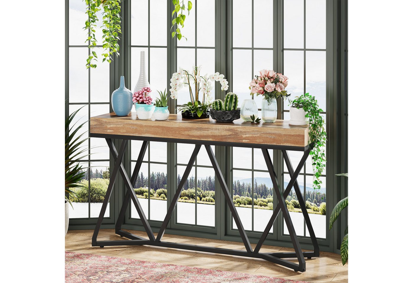 Tribesigns Konsolentisch 140cm Konsolentisch, Holz-Eingangstisch mit einzigartigem Metallsockel – Bild 5 von 5