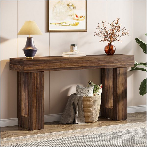 Tribesigns Konsolentisch 160 cm, Schmaler Landhausstil Tisch für hinter dem Sofa (160B x 35T x 85H cm), Naturholzoptik, Beistelltisch für Flur, Wohnzimmer und E