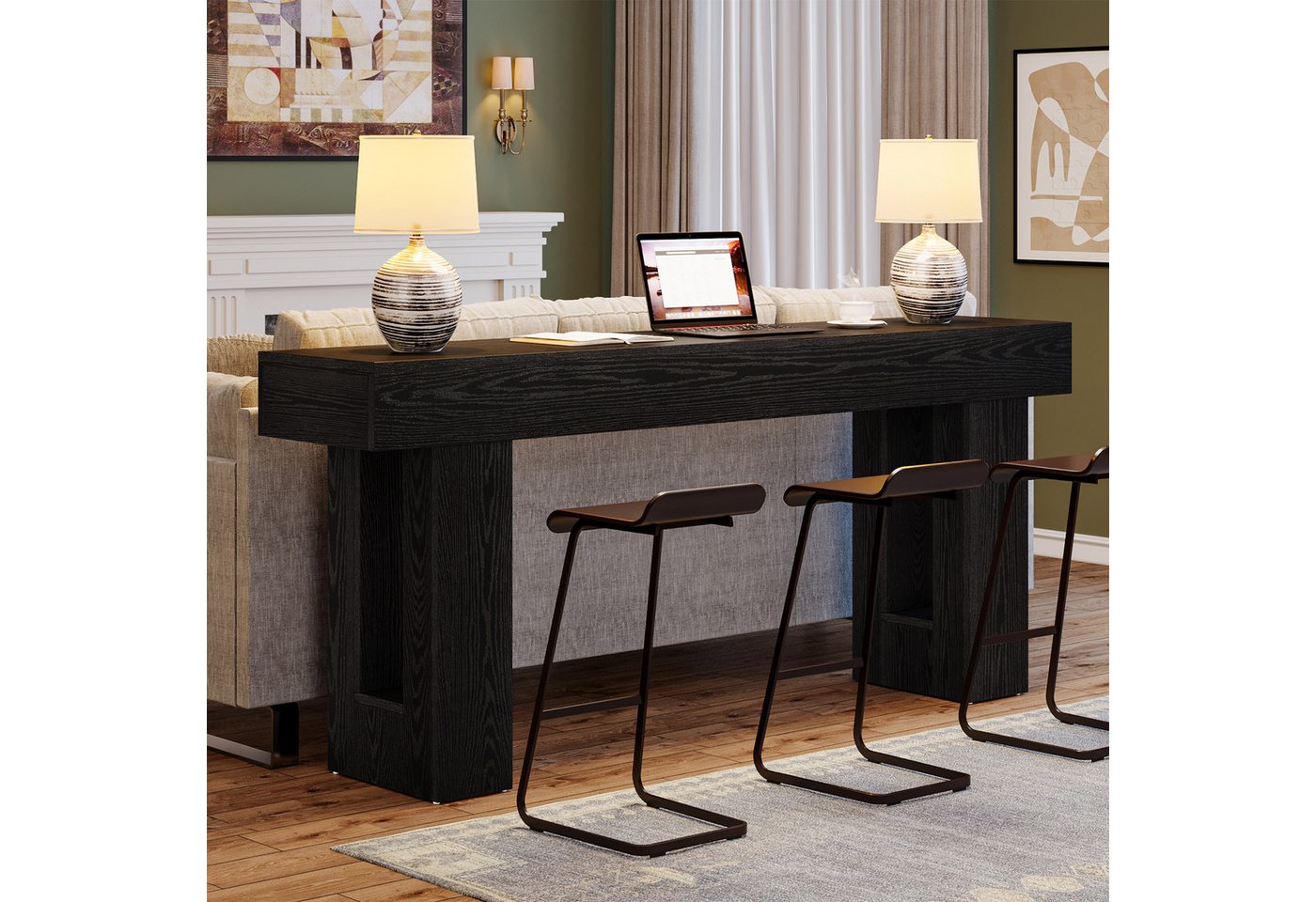 Tribesigns Konsolentisch 160 cm, Schmaler Landhausstil Tisch für hinter dem Sofa (160B x 35T x 85H cm), Naturholzoptik, Beistelltisch für Flur, Wohnzimmer und E – Bild 3 von 5