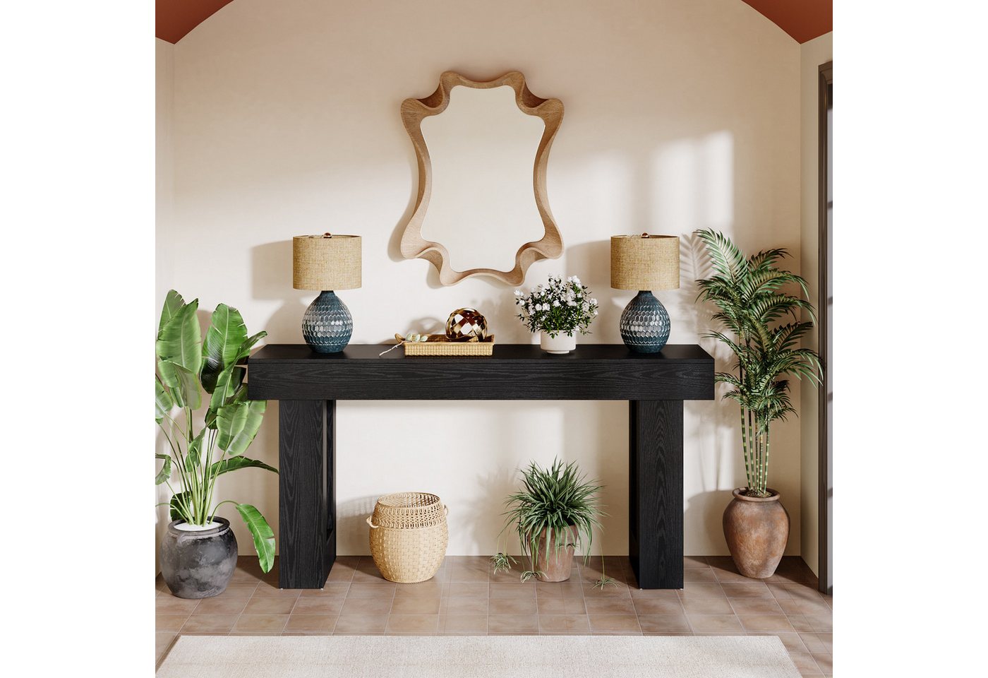 Tribesigns Konsolentisch 160 cm, Schmaler Landhausstil Tisch für hinter dem Sofa (160B x 35T x 85H cm), Naturholzoptik, Beistelltisch für Flur, Wohnzimmer und E – Bild 4 von 5