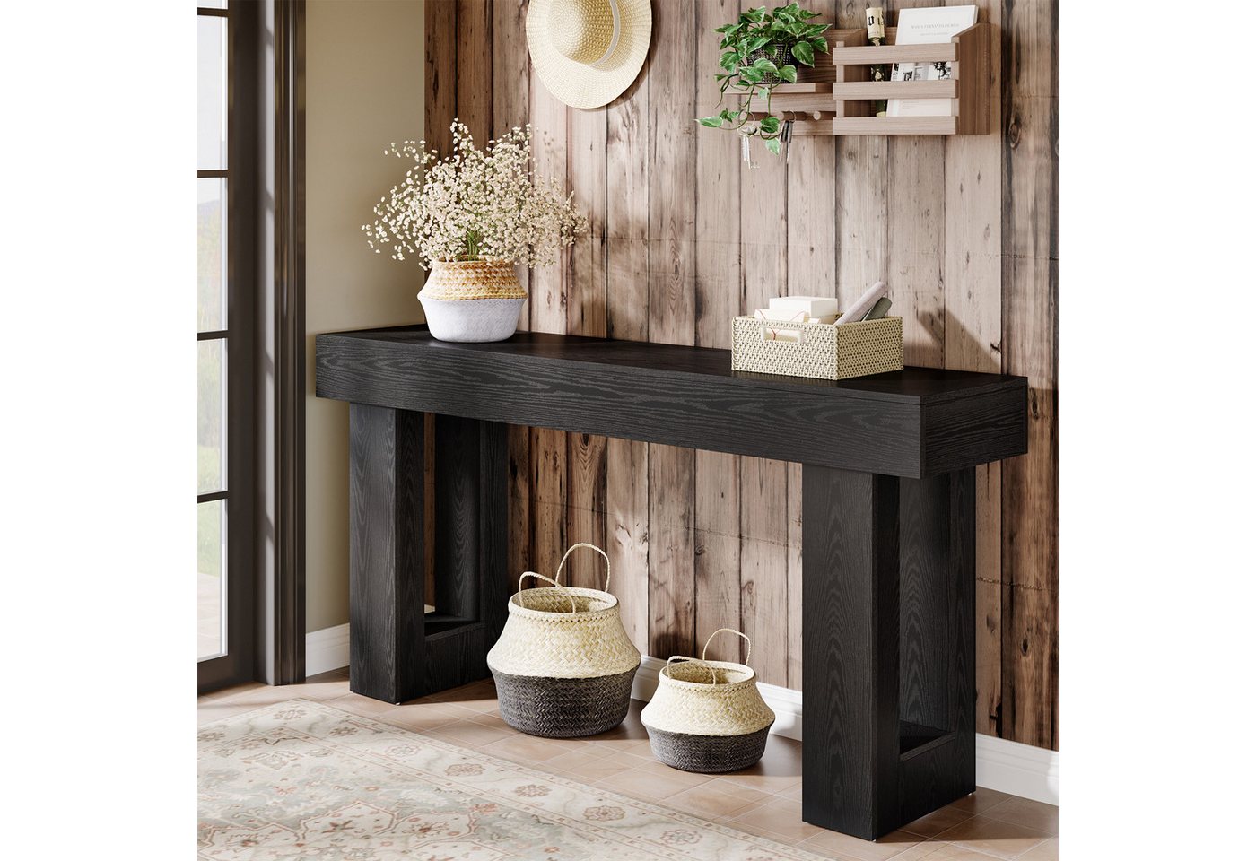 Tribesigns Konsolentisch 160 cm, Schmaler Landhausstil Tisch für hinter dem Sofa (160B x 35T x 85H cm), Naturholzoptik, Beistelltisch für Flur, Wohnzimmer und E – Bild 5 von 5