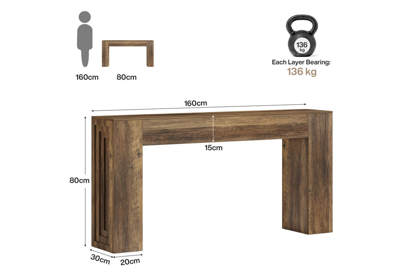 Tribesigns Konsolentisch 160 cm Langer Eingangsbereich tisch, schmaler Sofatisch für Wohnzimmer – Bild 5 von 5