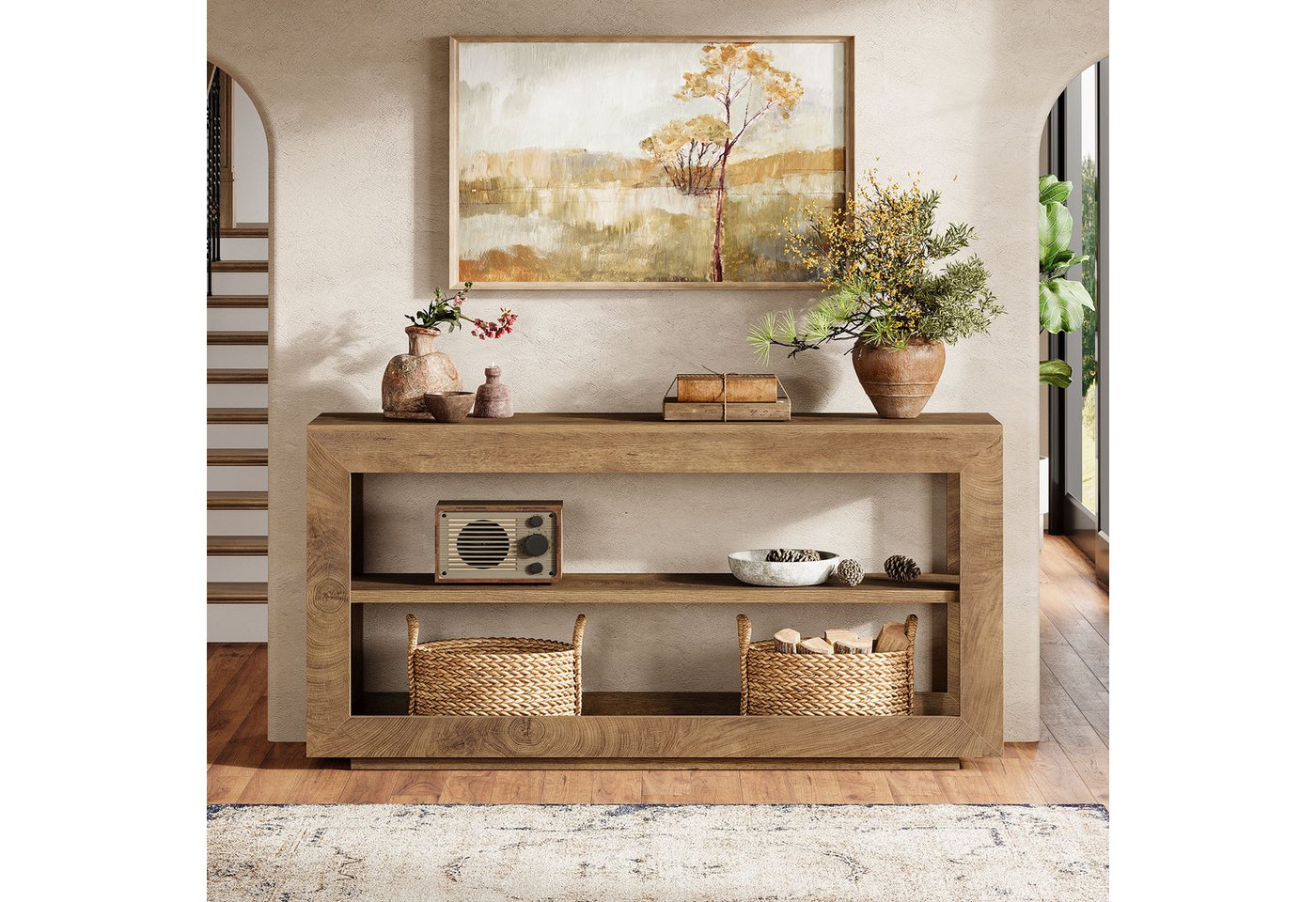 Tribesigns Konsolentisch 160cm Sofatisch, Holztisch für den Eingangsbereich mit 3 Ablageflächen – Bild 4 von 5