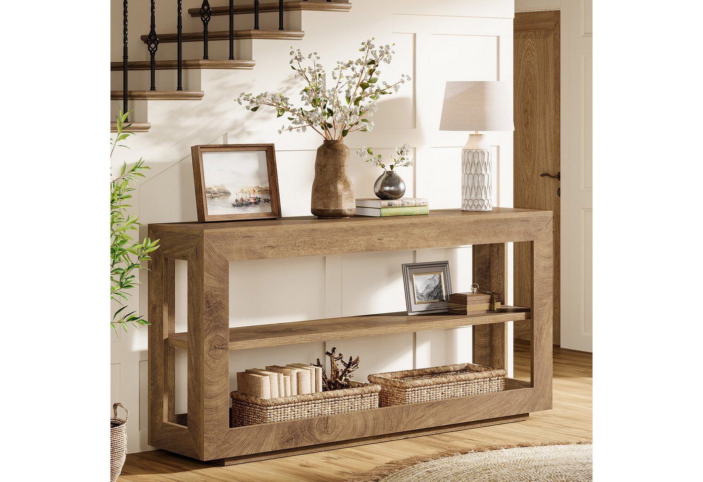 Tribesigns Konsolentisch 160cm Sofatisch, Holztisch für den Eingangsbereich mit 3 Ablageflächen – Bild 5 von 5
