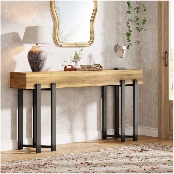 Tribesigns Konsolentisch 160x30cm Landhaus Flurtisch Eiche Optik Metallgestell