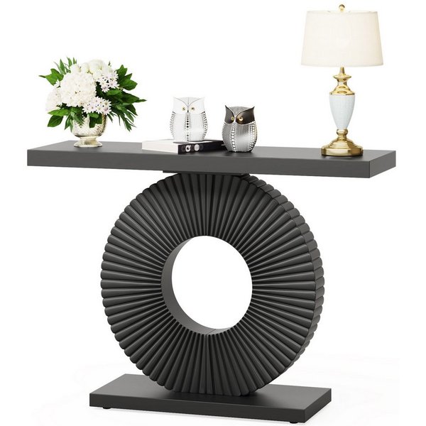 Tribesigns Konsolentisch Flurtisch mit eine runde, blumenförmige Basis 100 x 30 x 79 cm, Weiß