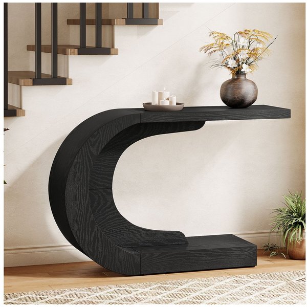 Tribesigns Konsolentisch Holz C-förmiger Flurtisch, 110 x 35cm Beistelltisch, Sofatisch