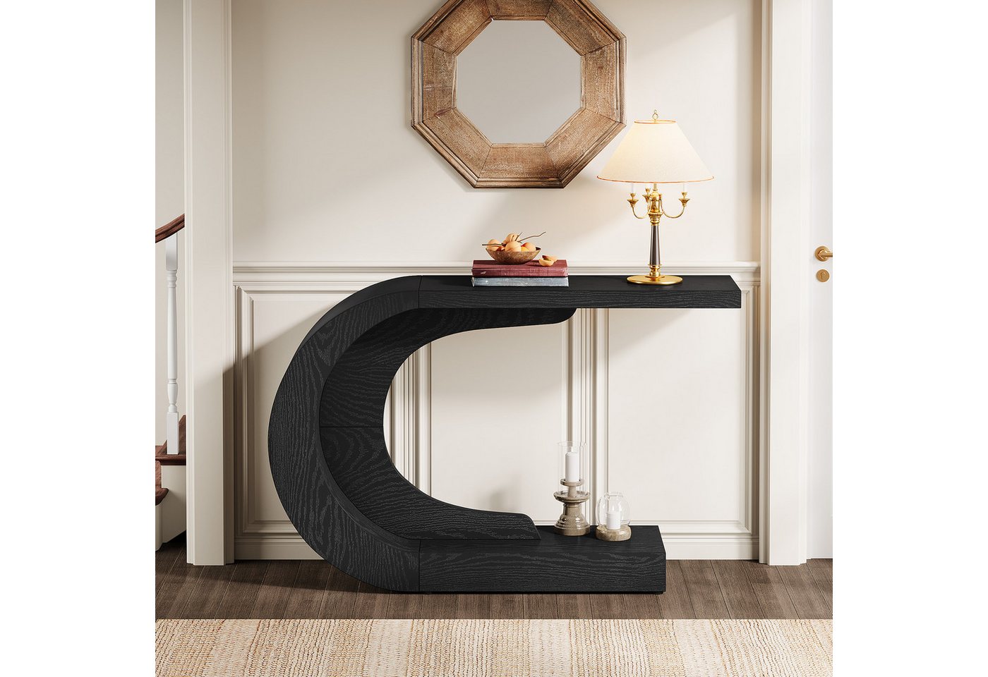 Tribesigns Konsolentisch Holz C-förmiger Flurtisch, 110 x 35cm Beistelltisch, Sofatisch – Bild 3 von 5