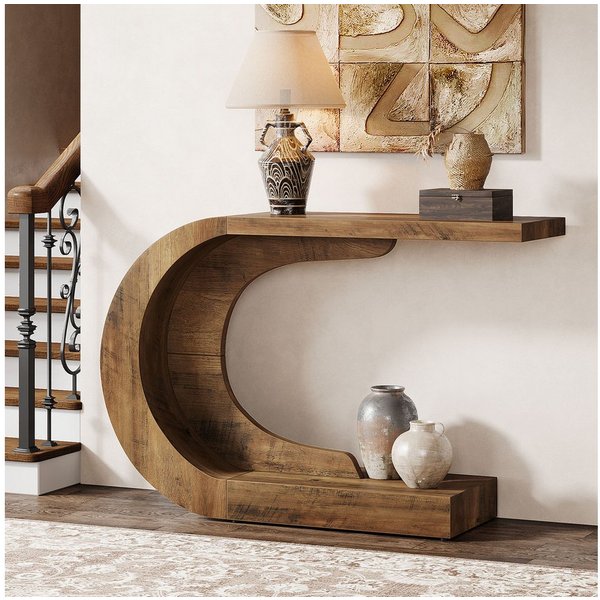 Tribesigns Konsolentisch Holz C-förmiger Flurtisch, 110 x 35cm Beistelltisch, Sofatisch