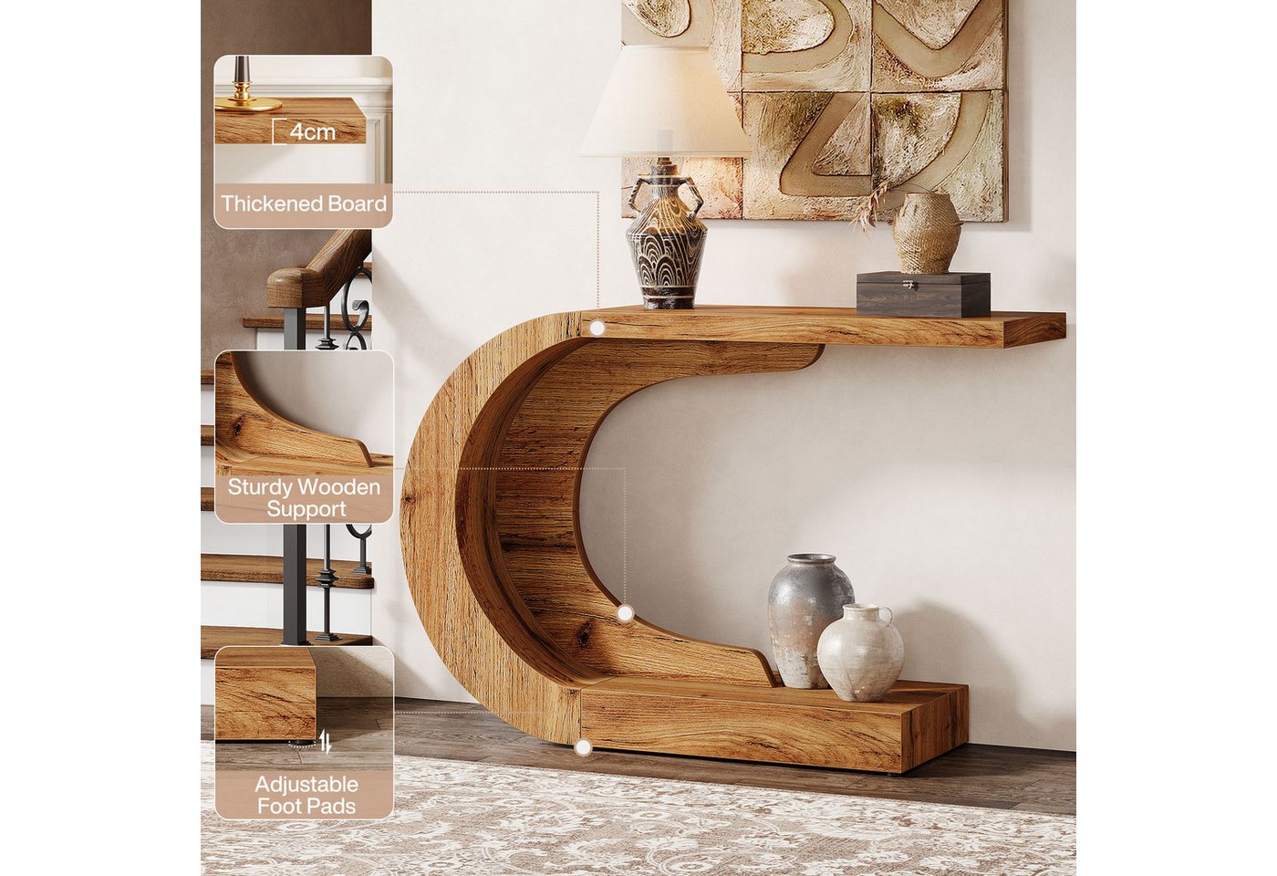 Tribesigns Konsolentisch Holz C-förmiger Flurtisch, 110 x 35cm Beistelltisch, Sofatisch – Bild 2 von 5