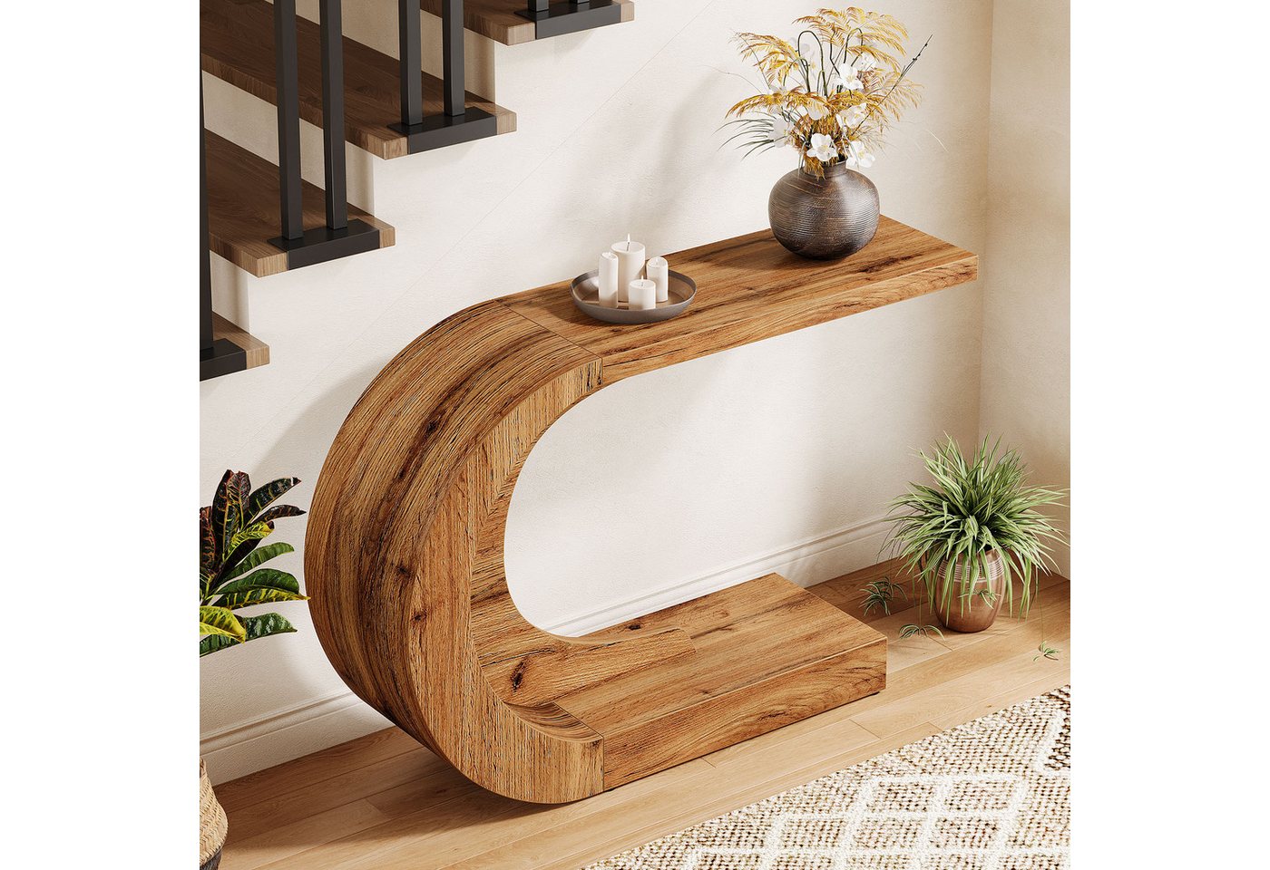 Tribesigns Konsolentisch Holz C-förmiger Flurtisch, 110 x 35cm Beistelltisch, Sofatisch – Bild 3 von 5