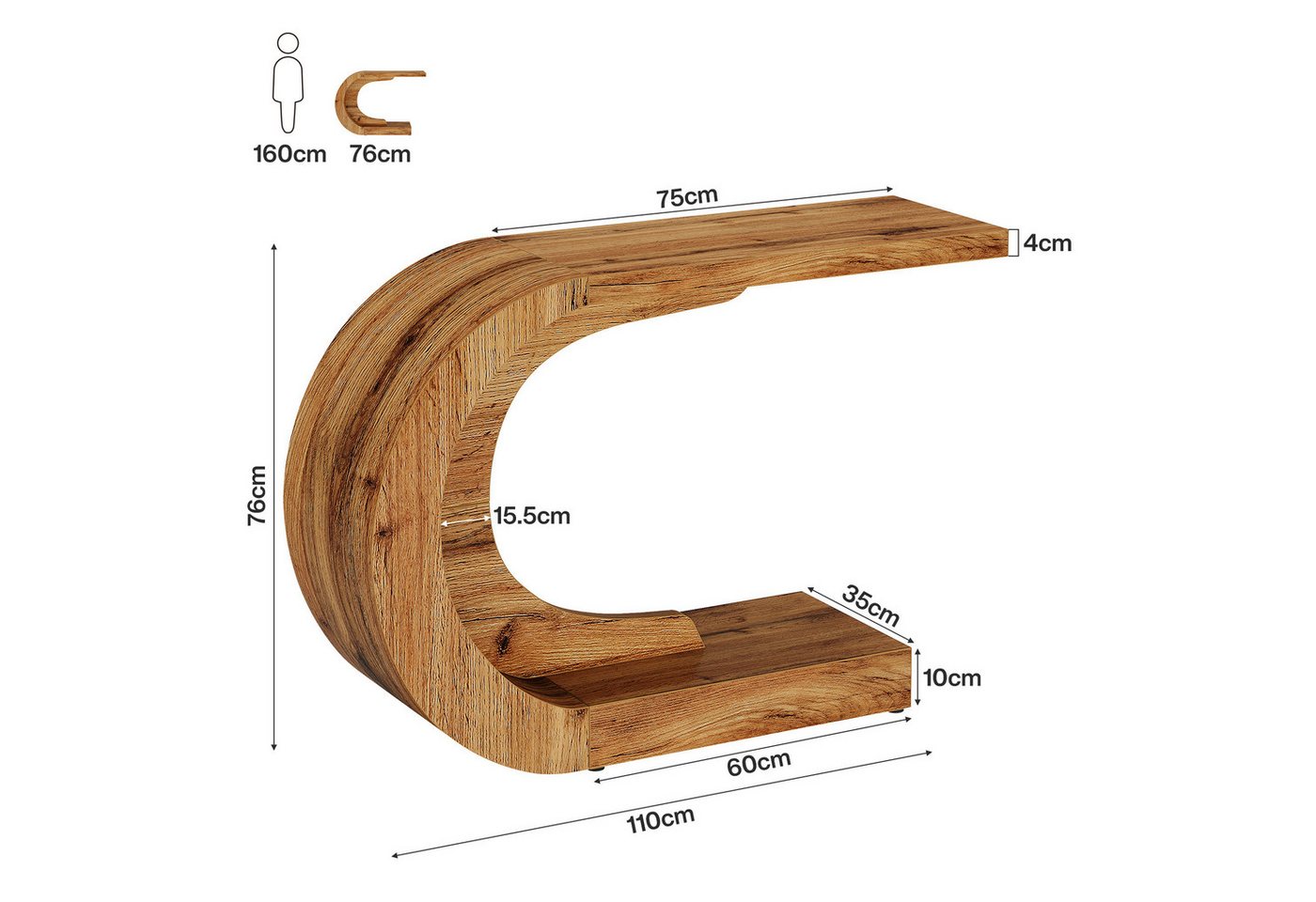 Tribesigns Konsolentisch Holz C-förmiger Flurtisch, 110 x 35cm Beistelltisch, Sofatisch – Bild 4 von 5