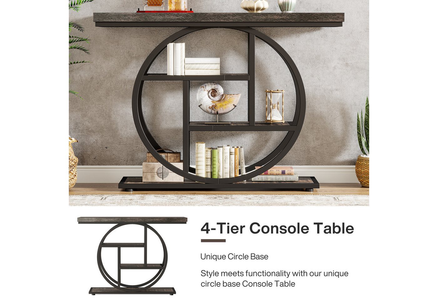 Tribesigns Konsolentisch industrieller Sofatisch mit 4 Ablageflächen für Wohnzimmer 105x30x80cm (1 x Vintage Konsolentisch - 1 x Zubehörbeutel - 1 x Anleitung), – Bild 5 von 5