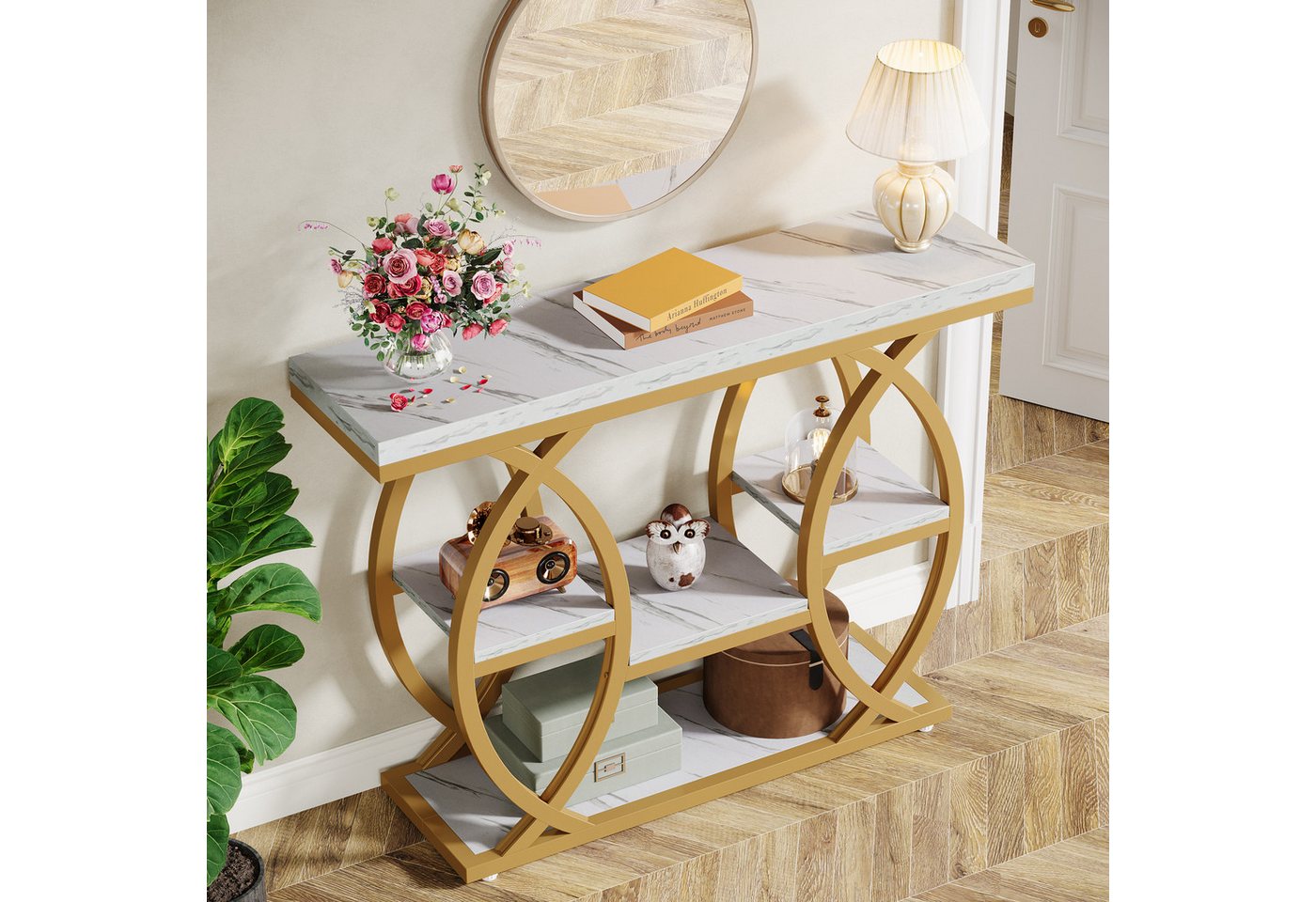 Tribesigns Konsolentisch Schmal 100 x 30 cm, Flurtisch mit 4 Ebenen und Ablagen (Industrieller Eingangstisch aus Holz und Metall), Platzsparende Flurkonsole für – Bild 5 von 5