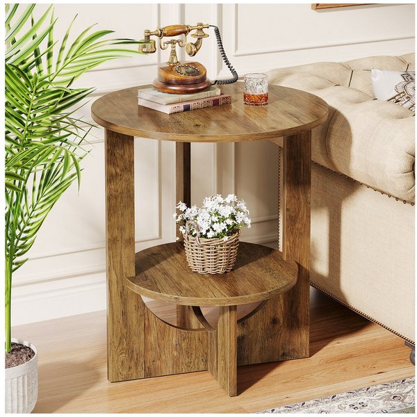 Tribesigns Konsolentisch Sofatisch Rund, 2-Tier Nachttisch für Wohnzimmer, 50 x 50 x 65 cm