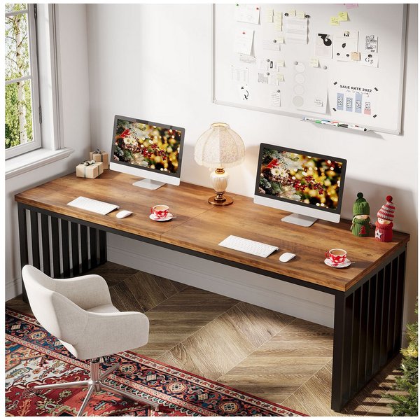 Tribesigns Schreibtisch 180 cm Computertisch Tisch Bürotisch mit Metallgestell (ohne Stuhl)
