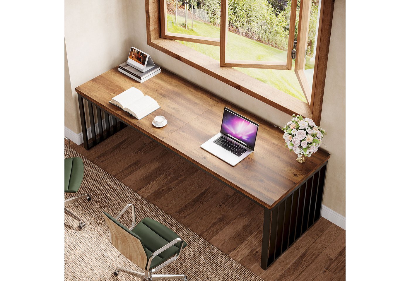 Tribesigns Schreibtisch 180 cm Computertisch Tisch Bürotisch mit Metallgestell (ohne Stuhl) – Bild 2 von 5