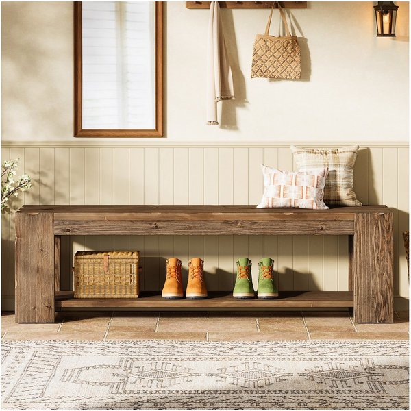Tribesigns Schuhbank 140 cm Massive Holz-Eingangsbank mit Ablagefach, 2-stufige Sitzbänke (für Eingangsbereich, Flur, Esszimmer, Wohnzimmer, Garderobe, Schlafzi