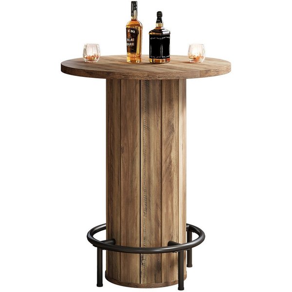 Tribesigns Stehtisch 100cm Runder Bartisch Bistro-Kneipentisch mit Fußstütze aus Metallring