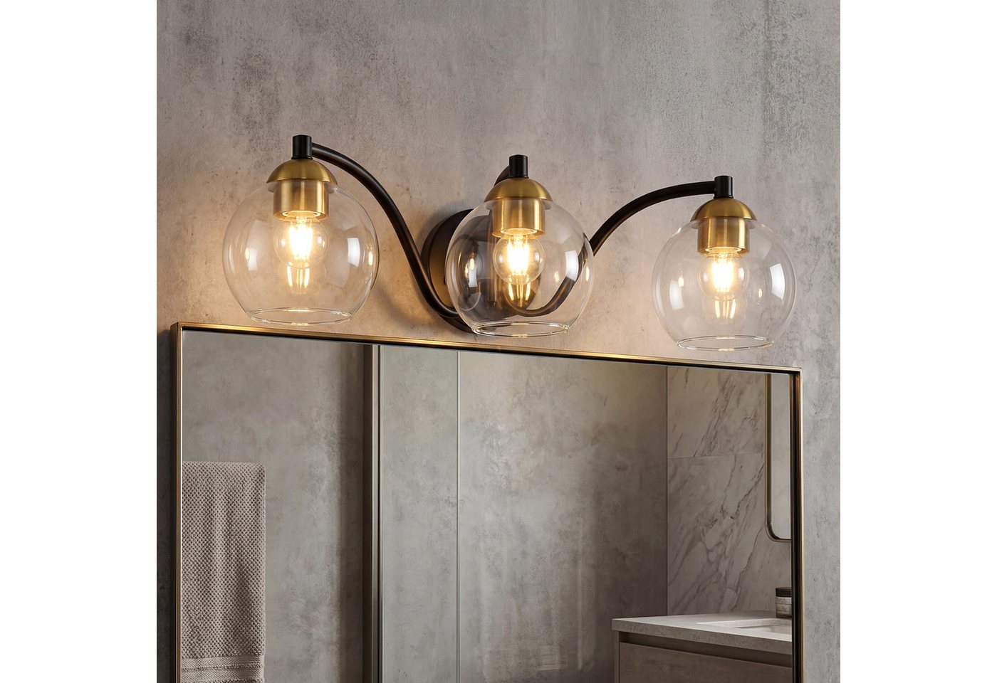 Tribesigns Wandleuchte Moderne Wandleuchte Badezimmer, 3-flammige Kugelglas Wandlampe,dimmbar – Bild 2 von 5