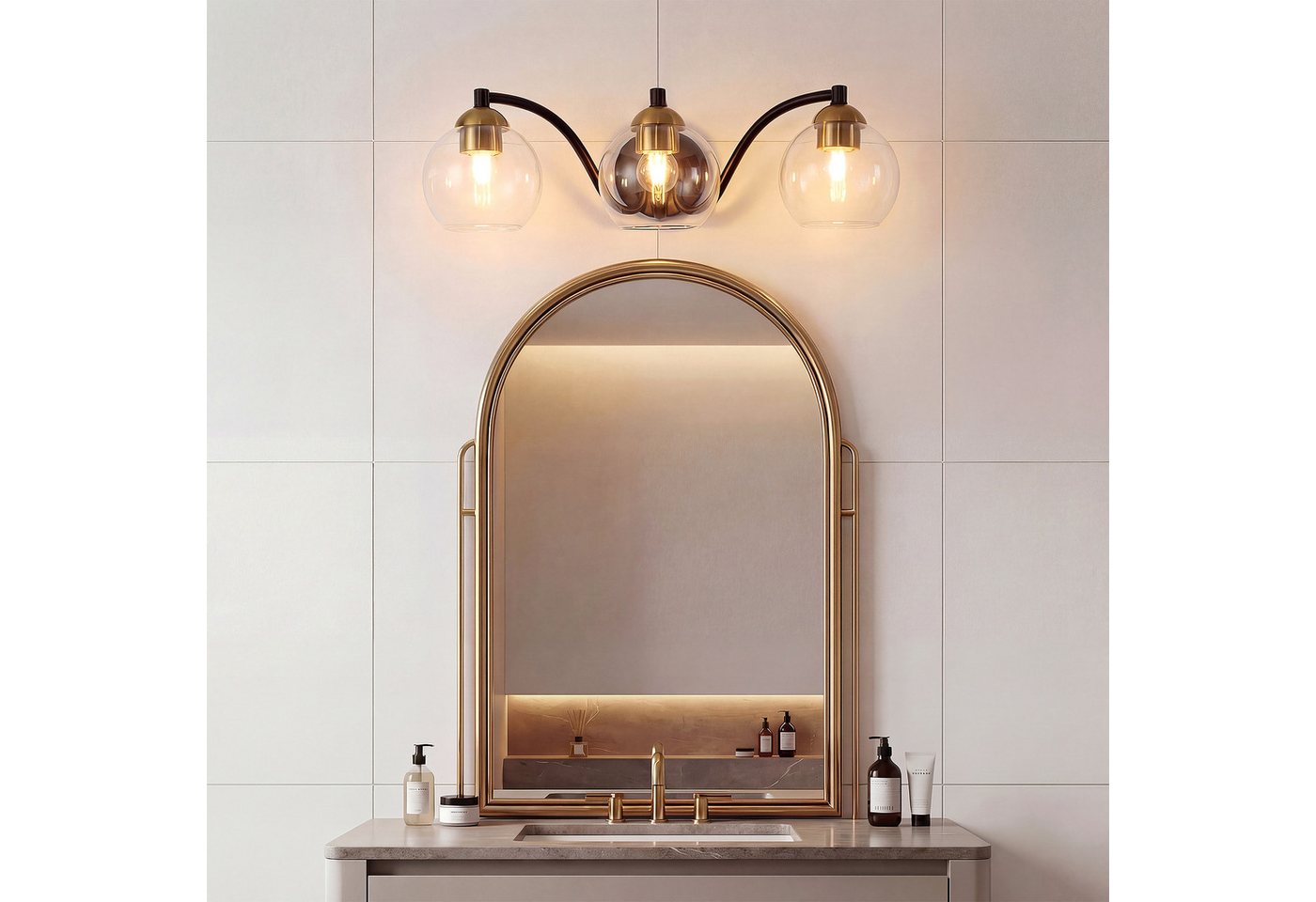 Tribesigns Wandleuchte Moderne Wandleuchte Badezimmer, 3-flammige Kugelglas Wandlampe,dimmbar – Bild 5 von 5