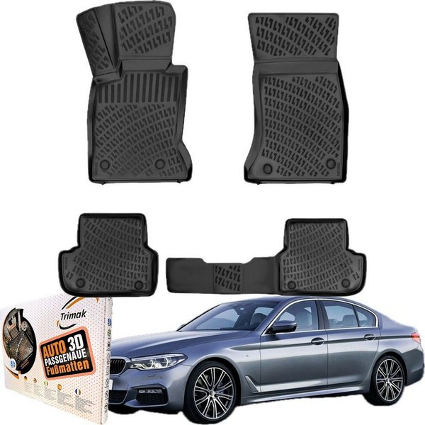 Trimak Passform-Fußmatten Oder Kofferraumwanne Oder Set kompatibel mit BMW 5 Serie, BMW 5 Serie G30 & G31 2017-2023 Gummimatten Auto TPE Allwetter