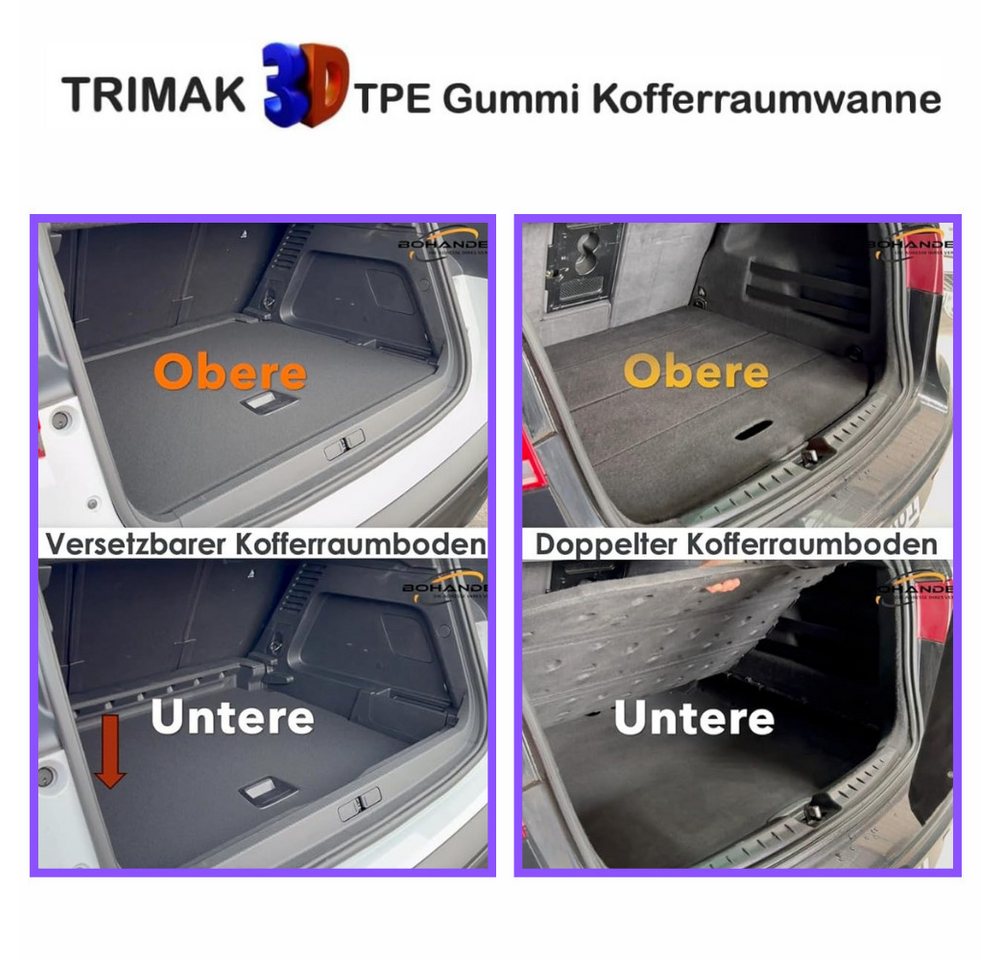 Trimak Passform-Fußmatten Oder Kofferraumwanne Oder Set kompatibel mit Jeep Avenger, Jeep Avenger ab 2023 Obere Kofferraummatte TPE Antirutschmatte – Bild 2 von 5