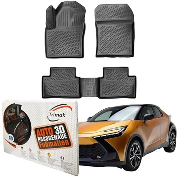 Trimak Passform-Fußmatten Oder Kofferraumwanne Oder Set kompatibel mit Toyota C-HR, Toyota C-HR ab 2024 Gummimatten Auto TPE Allwetter Fussmatten