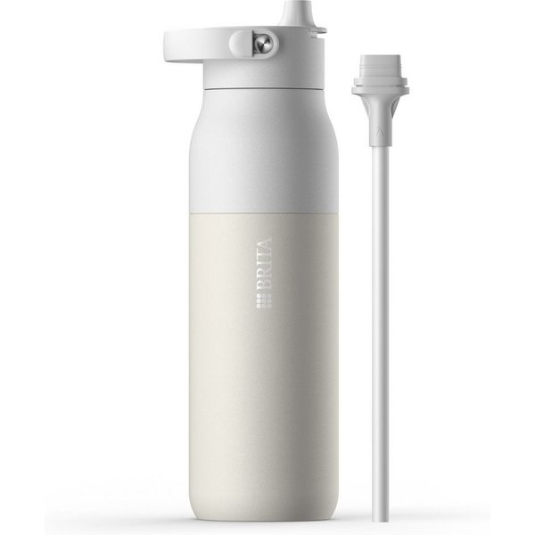BRITA Trinkflasche BRITA LARQ Essential Trinkflasche (1L) mit Strohhalm, Edelstahl Wasserflasche mit doppelwandiger Isolierung - hält 24h kalt